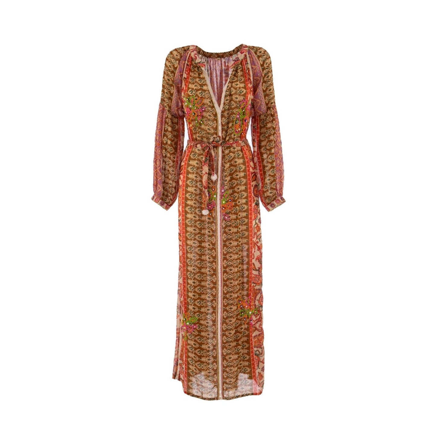 Boho-Maxikleid mit Stickerei & Bindegürtel (Alex Max)