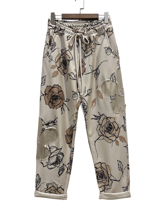Freizeithose mit modernem Blumen-Design